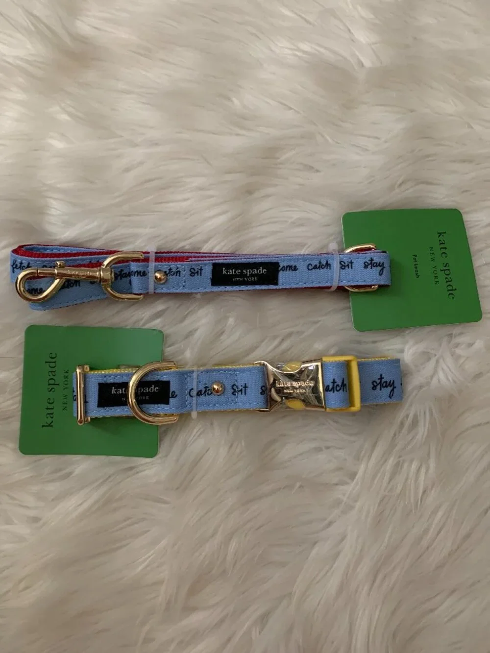 KATE SPADE Raining Cats and Dogs Collar and Leash Set Sz S/M